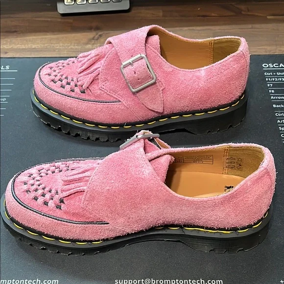 Dr. Doc Martens Ramsey Suede Kiltie Buckle Creepers Pink Fringe Loafers - Picture 5 of 10